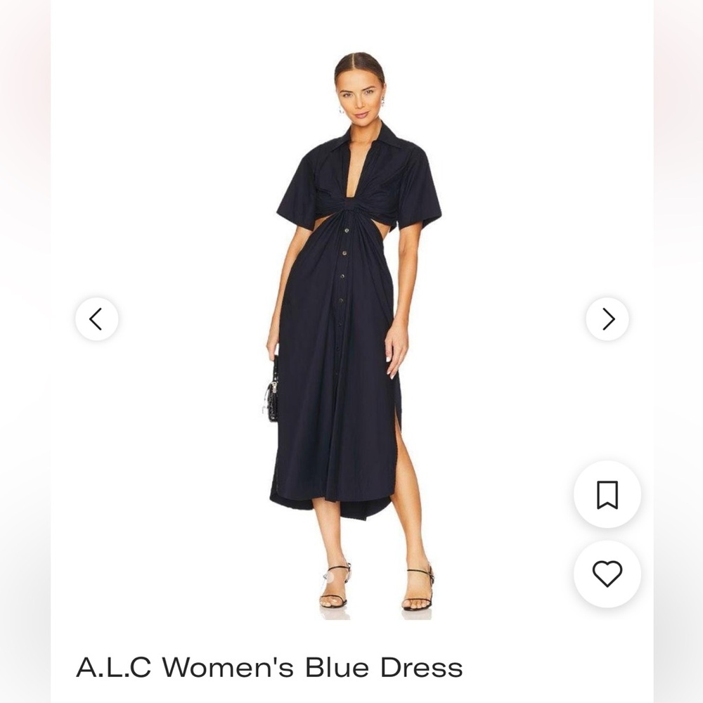 A.L.C. Navy Blue Midi Dress with Front Buttons and Cutouts